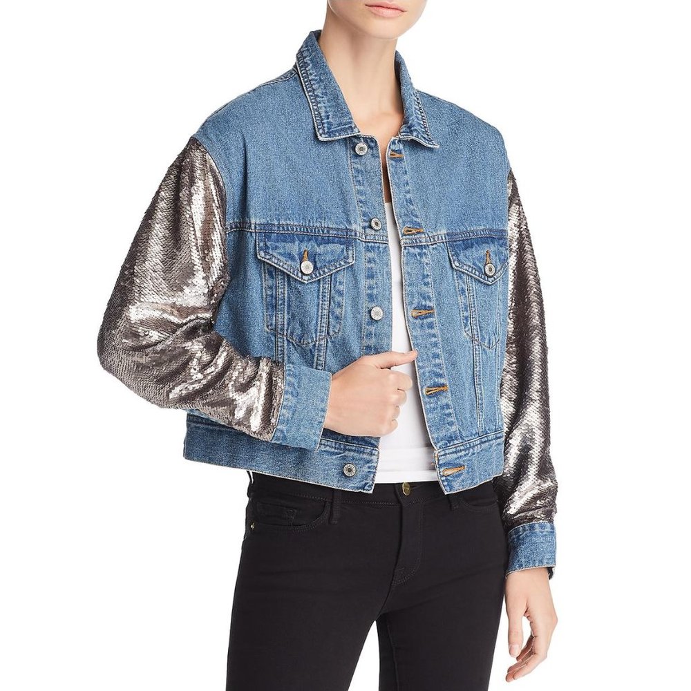 Sequin Cropped Denim Jacket